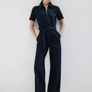 Mango Blue Belt Denim Jumpsuit