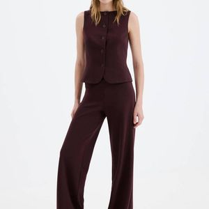 Mango Red Suit Waistcoat With Buttons