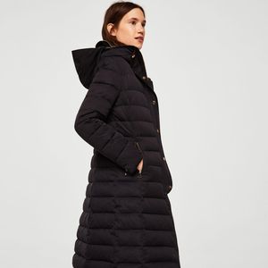 Mango Blue Quilted Feather Coat