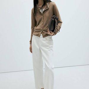 Mango White Contrast Trim Cardigan