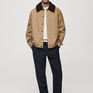 Mango Natural Quilted Jacket With Sheepskin Collar for men