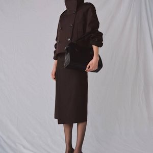 Mango Brown Funnel Neck Cropped Trench Coat