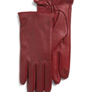 MARSHALLS Red Leather Basic Tech Tip Gloves With Cashmere Blend Lining For