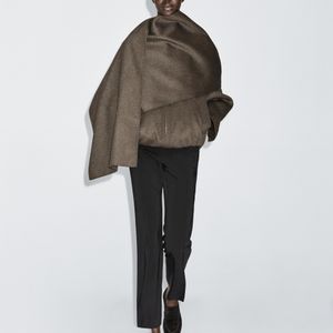 MASSIMO DUTTI Grey Wool Blend Bomber Jacket With Scarf