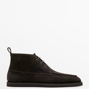 MASSIMO DUTTI Black Split Suede Leather Ankle Boot With Stitching for men