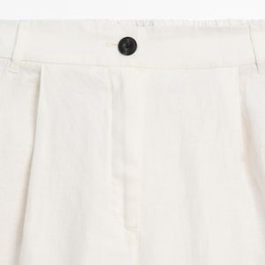 MASSIMO DUTTI White 100% Linen Wide-Leg Trousers With Elastic Detail