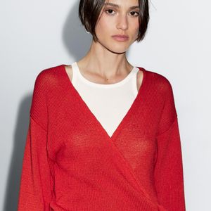 MASSIMO DUTTI Red Knit Cardigan With Belt Detail