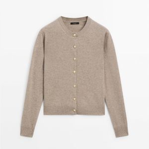 MASSIMO DUTTI Wool Blend Cardigan With Rhinestone Button