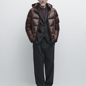 MASSIMO DUTTI Brown Satin Puffer Jacket for men