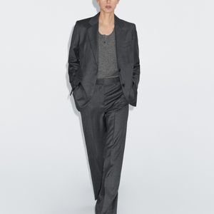 MASSIMO DUTTI Grey Wool Flannel Suit Trousers