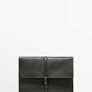 MASSIMO DUTTI Black Nappa Leather Travel Case for men