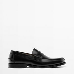MASSIMO DUTTI White Leather Loafers With Penny Strap for men
