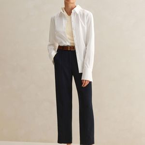 ME+EM Blue Herringbone Slim Crop Pant