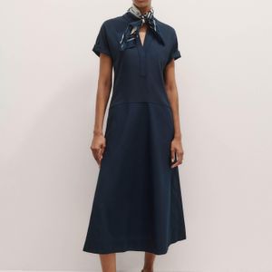 ME+EM Blue Mixed Media Open Collar Maxi Dress