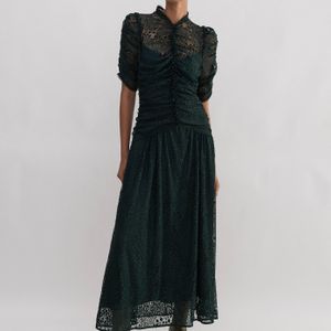 ME+EM Botanical Lace Ruched Maxi Dress