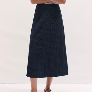 ME+EM Blue Curling Crosses Jacquard Midi Skirt
