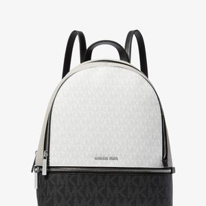 Michael Kors Outlet Black Mk Rhea Medium Color-Block Signature Logo Backpack