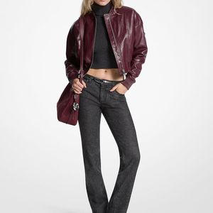MICHAEL Michael Kors Red Mk Cropped Bomber Jacket