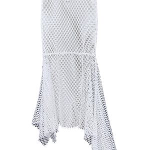 MSGM White Asymmetric Cotton Knit Skirt