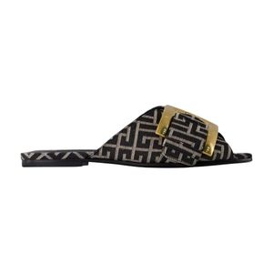 Balmain Braun Flache Monogramm-Jacquard Anthem Sandalen