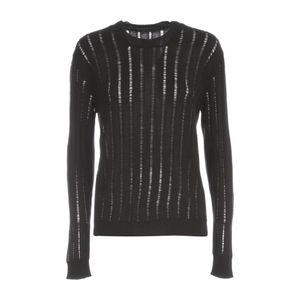 Uma Wang L/s Knit Ribbed Oversized Sweater in het Zwart