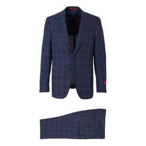 Isaia Gregory Check Suit in het Blauw voor heren