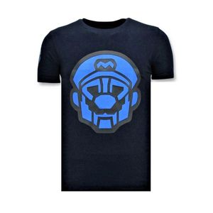 Local Fanatic T Shirts Met Print - Mario Neon Opdruk in het Blauw voor heren