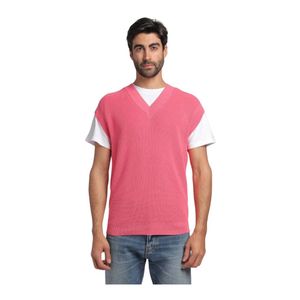 Amaranto Gerippter V-Ausschnitt Pullover in Rot für Herren