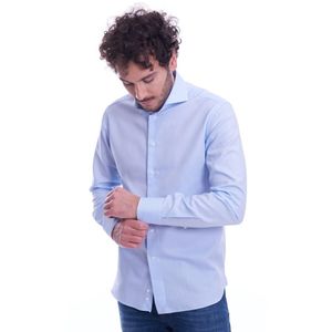 BRANCACCIO Slim Fit Microfantasy French Collar Shirt in het Blauw voor heren