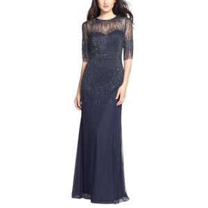 Adrianna Papell Embellished Illusion Jewel Sheath Gown in het Blauw