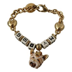 Dolce & Gabbana Chain Dog Charms Statement Bracelet in het Geel