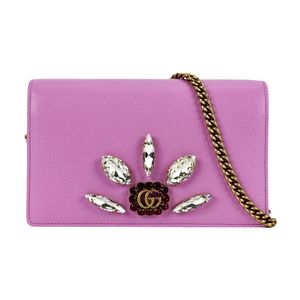 Gucci Mini Double G Crystals Woc Wallet On Chain in het Roze