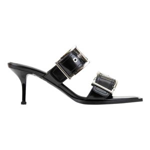 McQueen Black Heeled Mules
