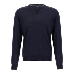 Barba Napoli Blue V-Neck Knitwear for men