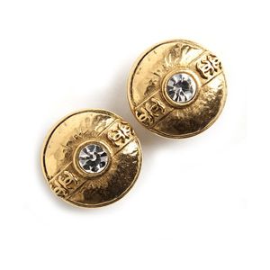 Chanel Vintage Rhinestone Button Earrings in het Oranje