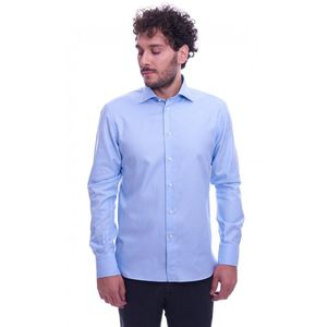 BRANCACCIO Italian Collar Operated Slim Fit Shirt in het Blauw voor heren