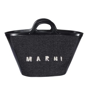 Marni Black Leather And Raffia Small Tropicalia Summer Handbag