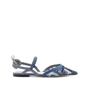 Fendi Blue Colibri Lite Mesh & Leather Slingback Flat