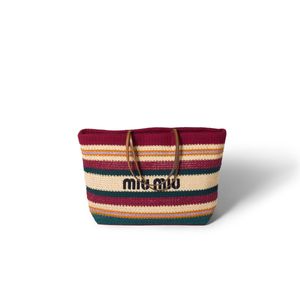 Miu Miu Red Raffia-Effect Woven Tote Bag