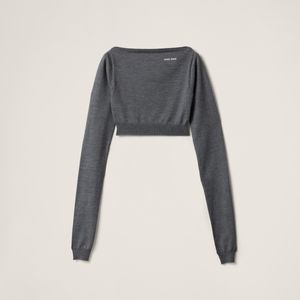 Miu Miu Grey Wool Boat-Neck Sweater