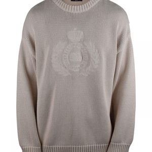 Balenciaga Grey Embroidered Logo Cotton Sweater for men