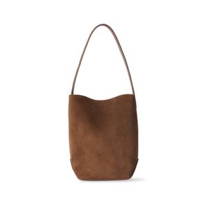 The Row White Small N/S Park Edge Suede Tote Bag