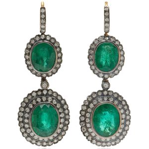 Amrapali Green One-of-a-kind Rajasthan 18k Yellow Gold, Black Rhodium Emerald Earrings