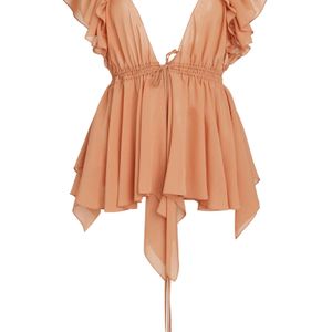 Chloé Natural Gathered Silk-georgette Top