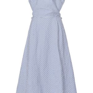 Thierry Colson Blue Olga Striped Cotton Seersucker Midi Dress