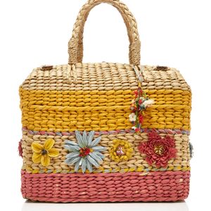 Péro Appliquéd Striped Straw Basket Bag