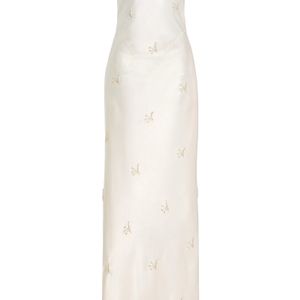 Anna October White Exclusive Waterlily Beaded Maxi Dress