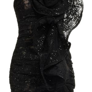 Elie Saab Black Structural Ruffle Embroidered Mini Dress