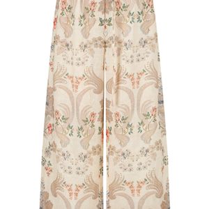 Into The East Natural Scroll Linen Straight Leg Pants
