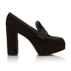 Gianvito Rossi Black Corduroy Platform Loafer Pumps
